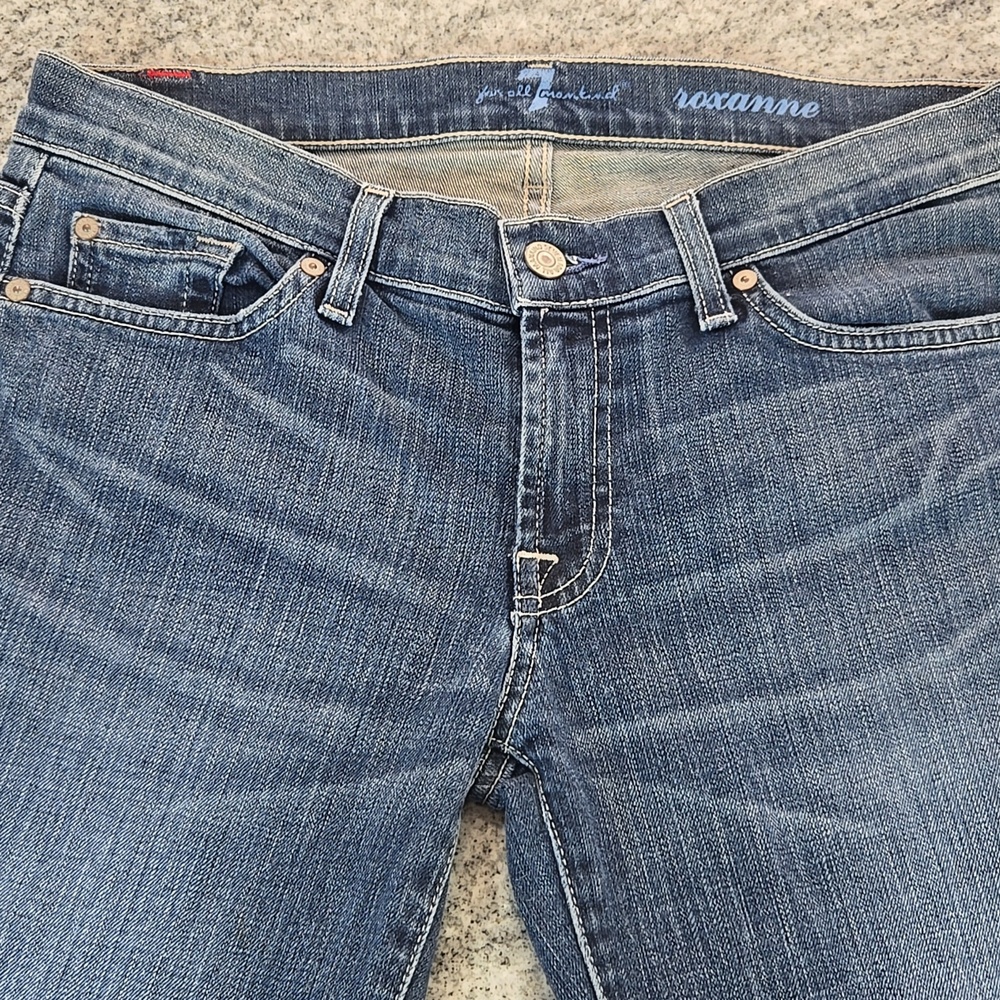 7 FAMK Women’s 29 Roxanne Straight Skinny Mid-Rise Bedazzled Pocket Jeans
